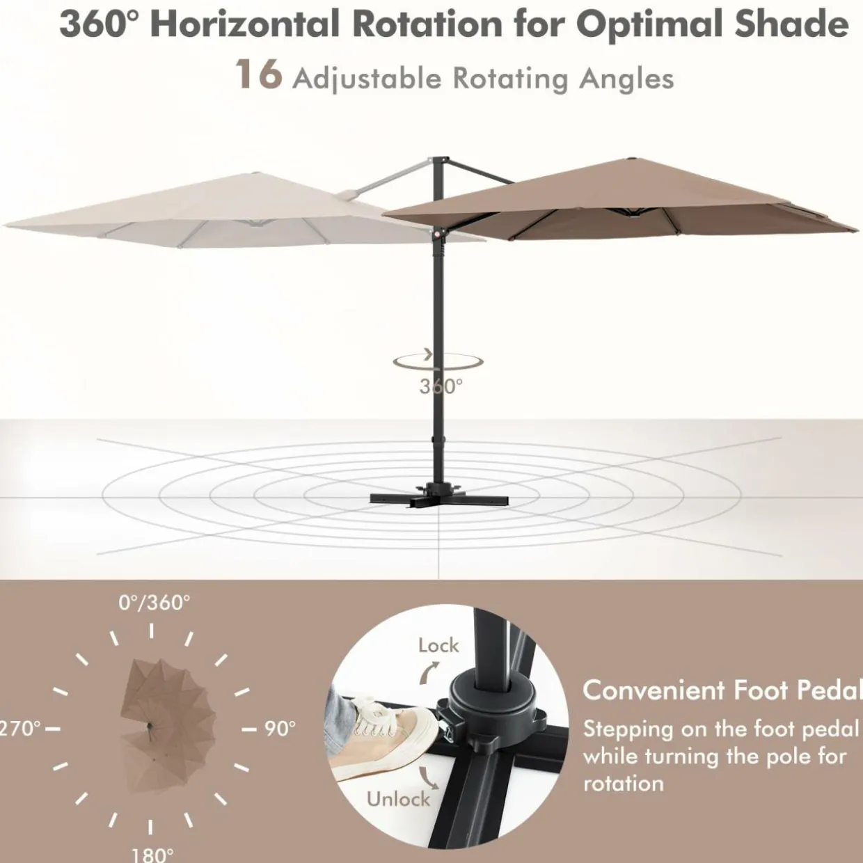 TANGKULA 9.5 FT Cantilever Patio Umbrella, Outdoor Square Offset Umbrella with 360-degree Rotation