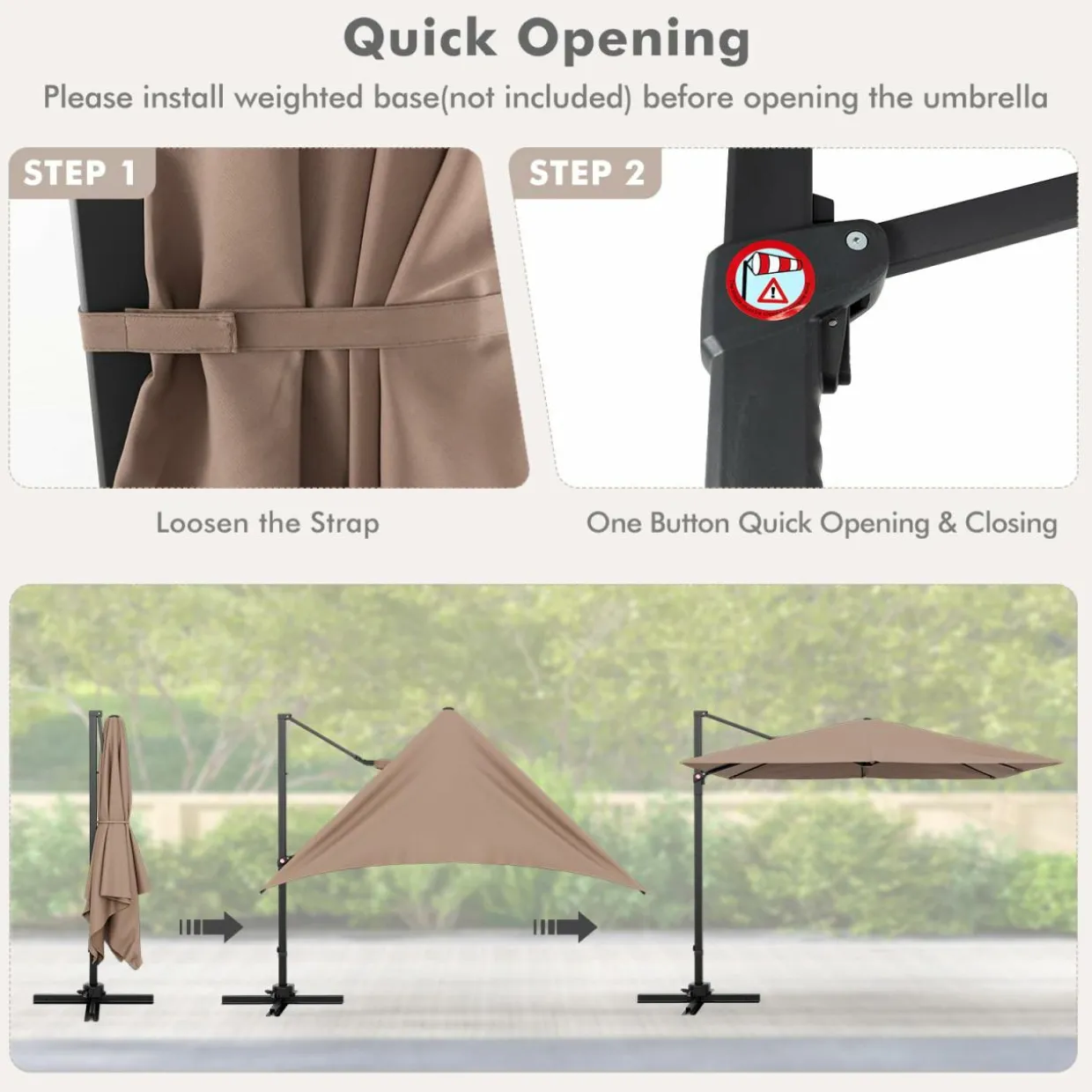 TANGKULA 9.5 FT Cantilever Patio Umbrella, Outdoor Square Offset Umbrella with 360-degree Rotation