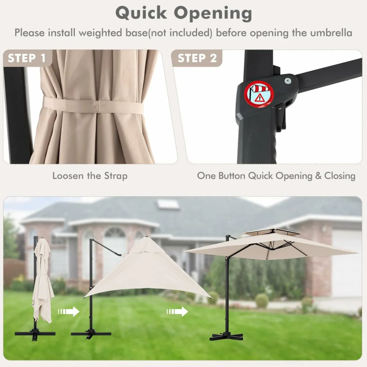TANGKULA 9.5 FT Cantilever Patio Umbrella, Outdoor Square Offset Umbrella with 360-degree Rotation