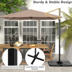 TANGKULA 9.5 FT Cantilever Patio Umbrella, Outdoor Square Offset Umbrella with 360-degree Rotation