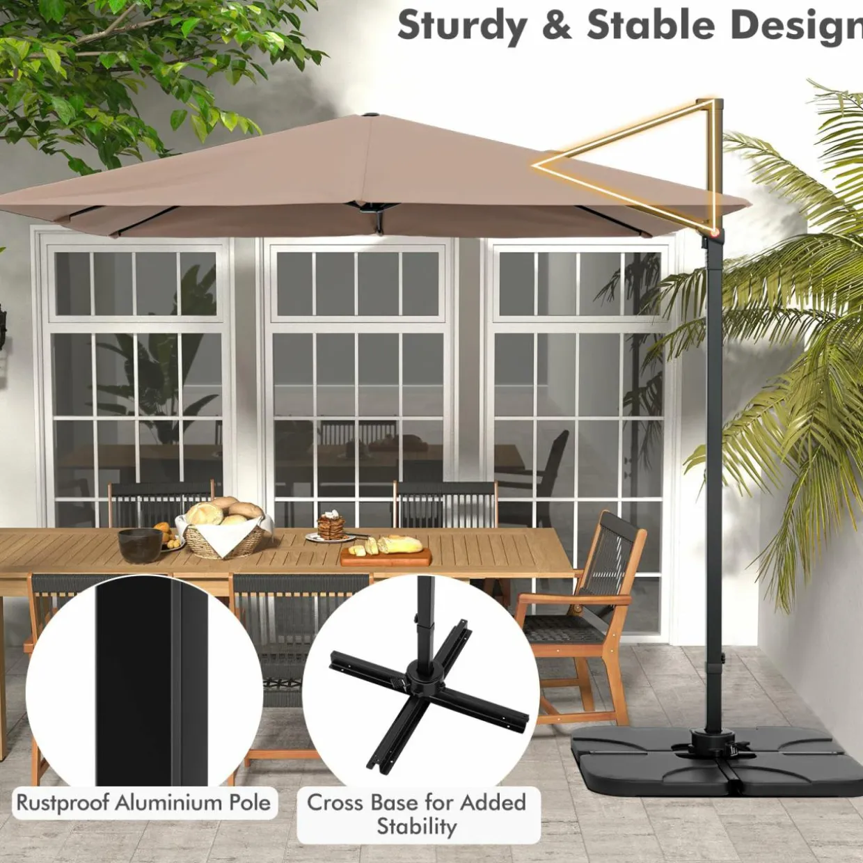 TANGKULA 9.5 FT Cantilever Patio Umbrella, Outdoor Square Offset Umbrella with 360-degree Rotation