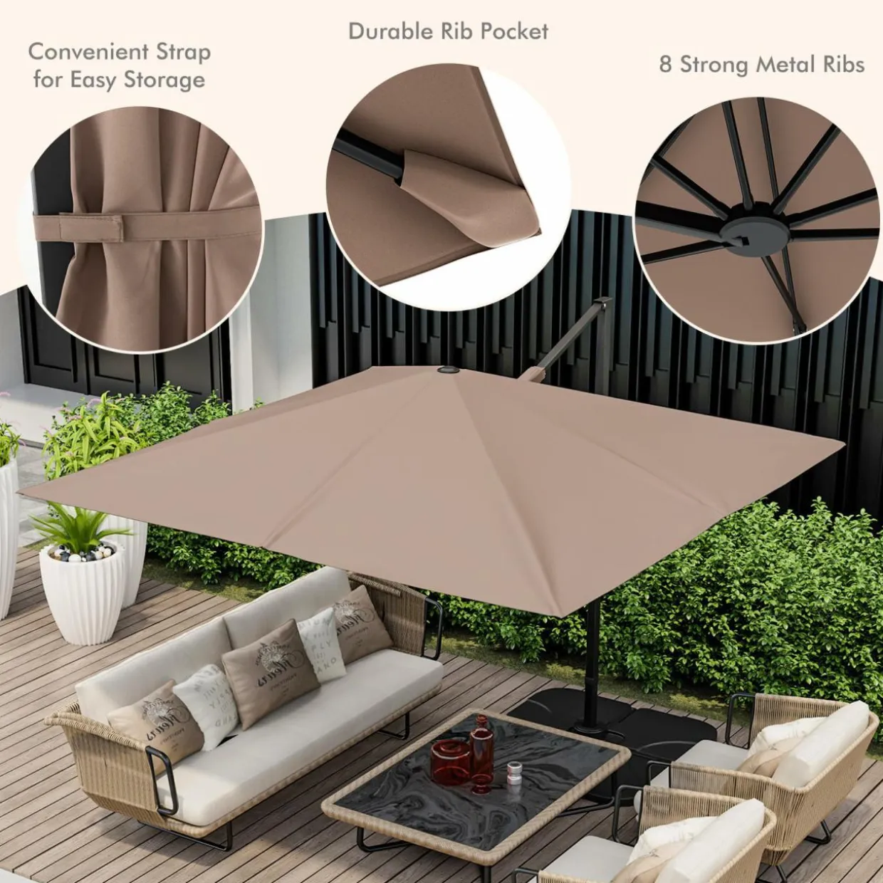 TANGKULA 9.5 FT Cantilever Patio Umbrella, Outdoor Square Offset Umbrella with 360-degree Rotation