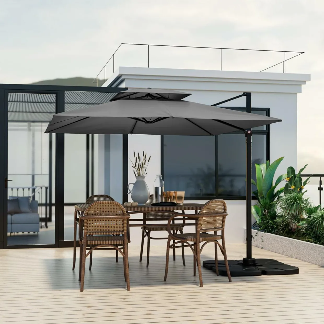 TANGKULA 9.5 FT Cantilever Patio Umbrella, Outdoor Square Offset Umbrella with 360-degree Rotation