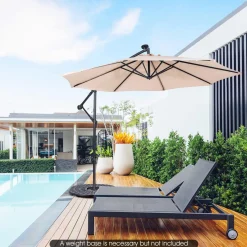 Tangkula 10 ft Cantilever Umbrella w/32 Solar-Powered LED Lights, Functional Tilting System & Hand-Crank Mechanism
