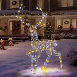 Tangkula 4.6 FT Christmas 3D Lighted Reindeer, Pre-Lit Rattan Buck with Large Antlers & 170 LED Lights