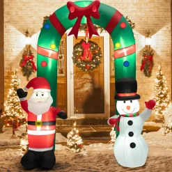 Tangkula 8 FT Christmas Inflatable Archway w/ Santa Claus & Snowman