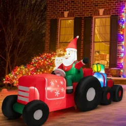 Tangkula 9 FT Christmas Inflatable Santa Claus on Truck with Gift Boxes, with Built-in LED Lights & Waterproof Fan