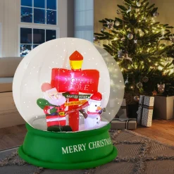 Tangkula 4.2 FT Christmas Inflatable Santa Snow Globe, Light Up Crystal Ball with Santa, Snowman & Road Sign