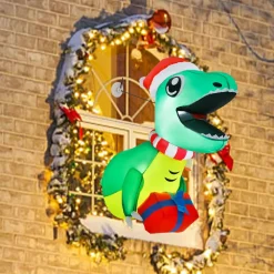 Tangkula 3.3 FT Christmas Inflatable Dinosaur Broke Out from Window