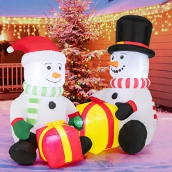Tangkula 5 FT Christmas Inflatables, 2 Cute Blow-up Snowman with Gift Boxes