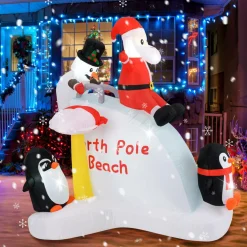 Tangkula 6.4 FT Christmas Inflatable Penguins, Santa & Snowman on Slide
