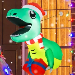 Tangkula 3.3 FT Christmas Inflatable Dinosaur Broke Out from Window