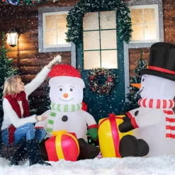 Tangkula 5 FT Christmas Inflatables, 2 Cute Blow-up Snowman with Gift Boxes