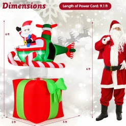Tangkula 6 FT Christmas Inflatable Santa Claus Flying Helicopter on Gift Box