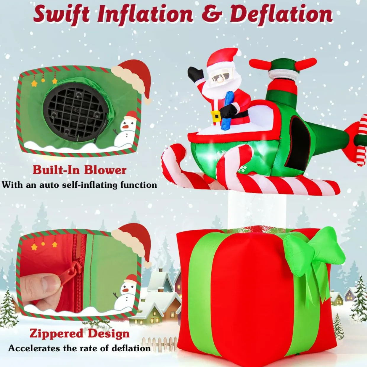 Tangkula 6 FT Christmas Inflatable Santa Claus Flying Helicopter on Gift Box