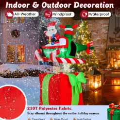 Tangkula 6 FT Christmas Inflatable Santa Claus Flying Helicopter on Gift Box