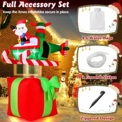 Tangkula 6 FT Christmas Inflatable Santa Claus Flying Helicopter on Gift Box
