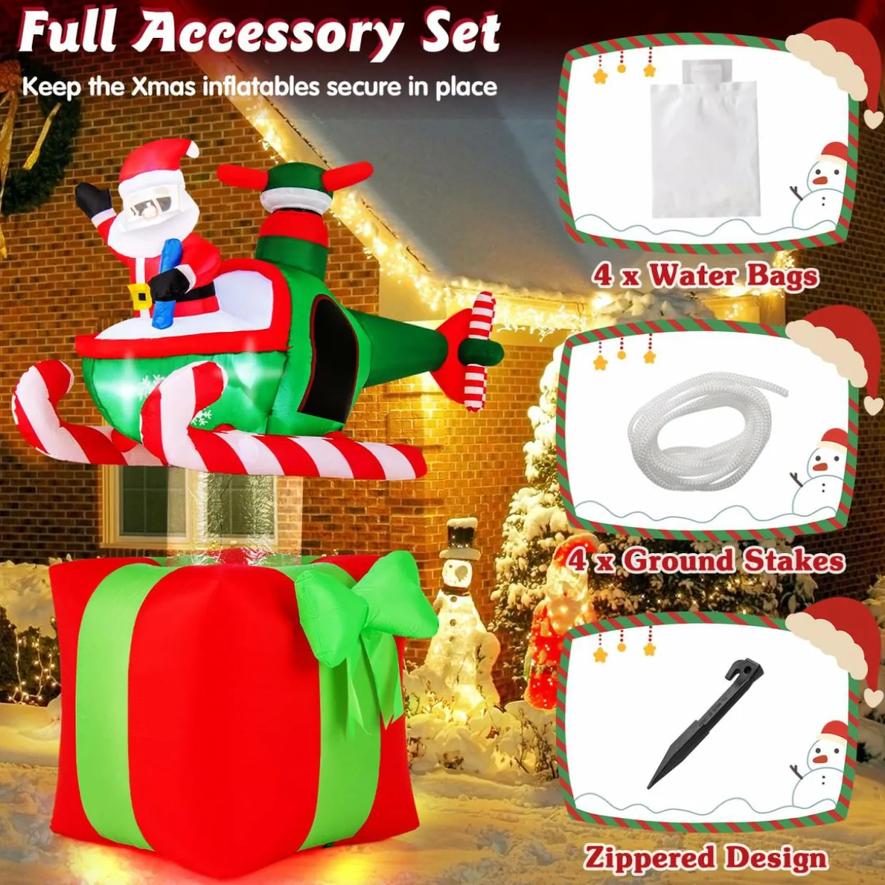 Tangkula 6 FT Christmas Inflatable Santa Claus Flying Helicopter on Gift Box