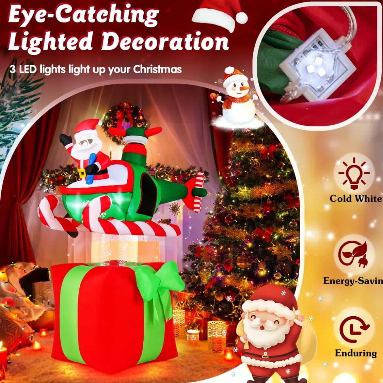 Tangkula 6 FT Christmas Inflatable Santa Claus Flying Helicopter on Gift Box