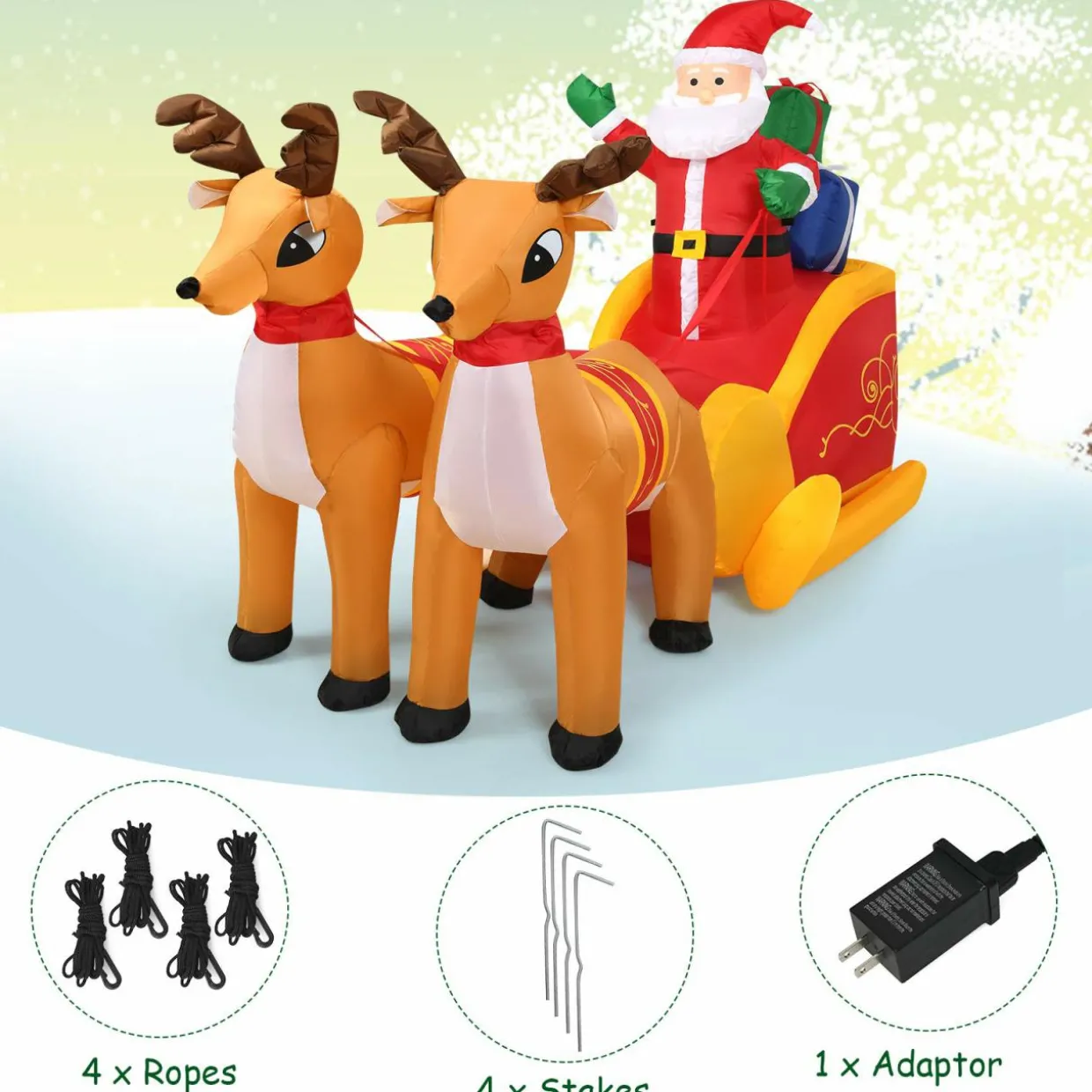 Tangkula 7.5 FT Christmas Inflatable Lighted Santa Claus on Sleigh with Reindeers & Gift Boxes