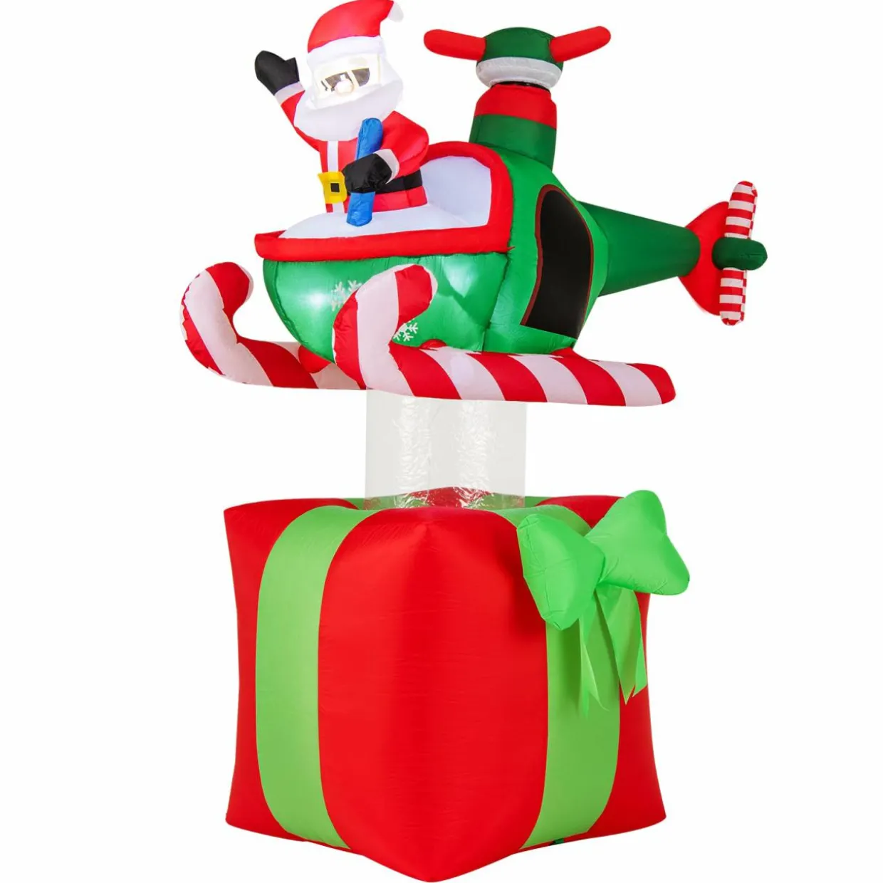 Tangkula 6 FT Christmas Inflatable Santa Claus Flying Helicopter on Gift Box