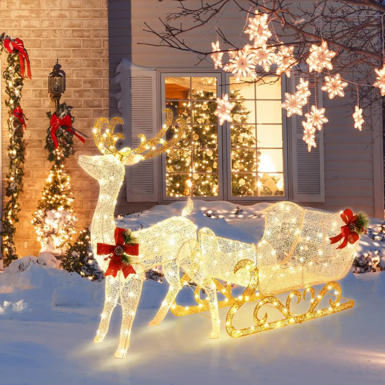 Tangkula 6 FT Christmas Lighted Outdoor Yard Decoration W/ 215 LED Lights & 4 Ground Stakes
