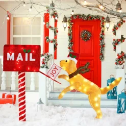 Tangkula 5.5 FT Christmas Lighted Mailbox & Dog, Xmas Decoration with 120 Warm White LED Lights
