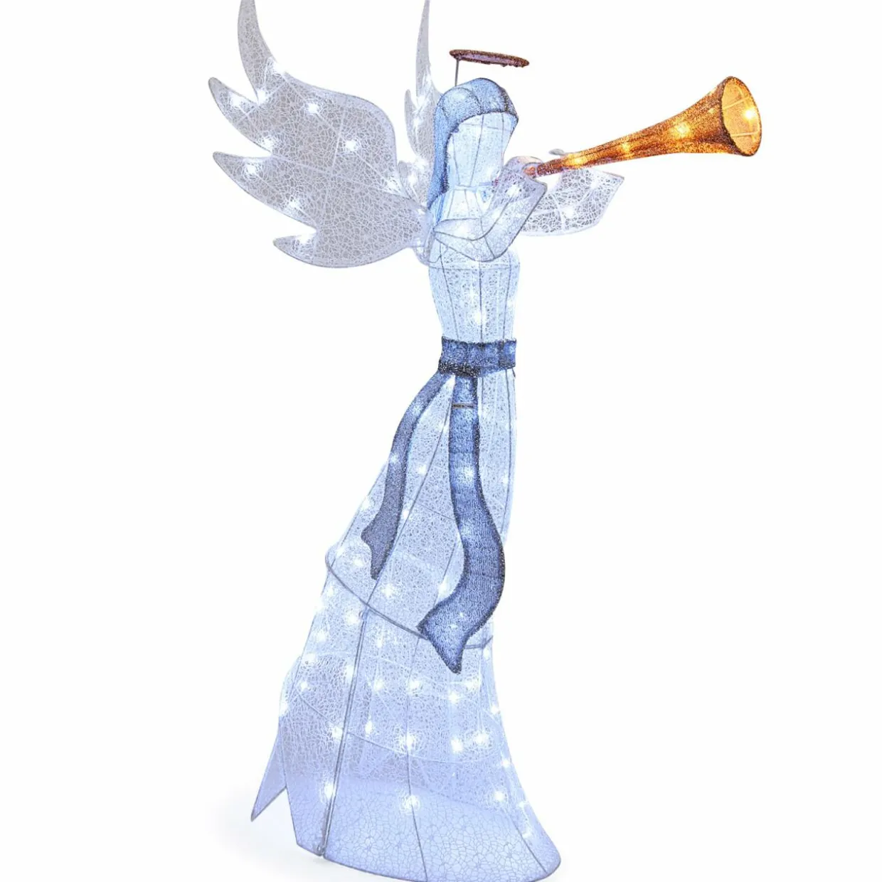 Tangkula 5 FT Christmas Lighted Angel with Trumpet, Outdoor Xmas Pre-Lit Angel with Halo