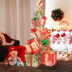Tangkula 5.6 FT Christmas Lighted Gift Box Tower