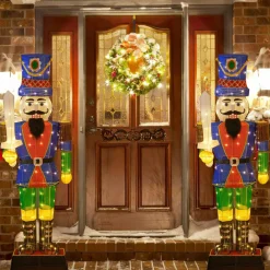 Tangkula 6 FT Christmas Lighted Nutcracker with Sword, 3D Christmas Lighted Soldier with 110 LED Lights