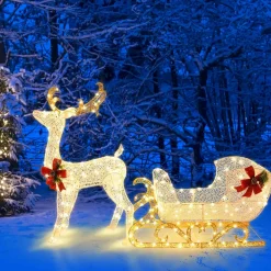 Tangkula 6 FT Christmas Lighted Outdoor Yard Decoration W/ 215 LED Lights & 4 Ground Stakes