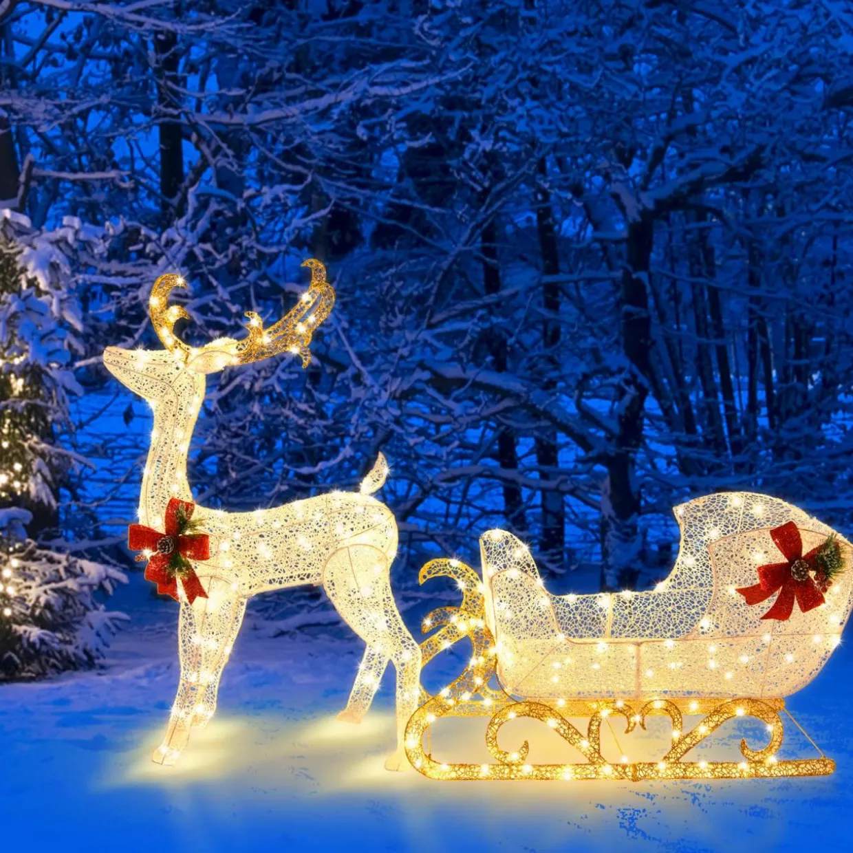 Tangkula 6 FT Christmas Lighted Outdoor Yard Decoration W/ 215 LED Lights & 4 Ground Stakes