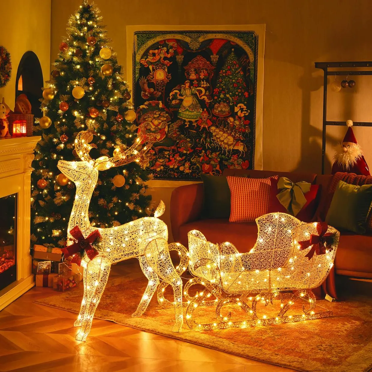 Tangkula 6 FT Christmas Lighted Outdoor Yard Decoration W/ 215 LED Lights & 4 Ground Stakes
