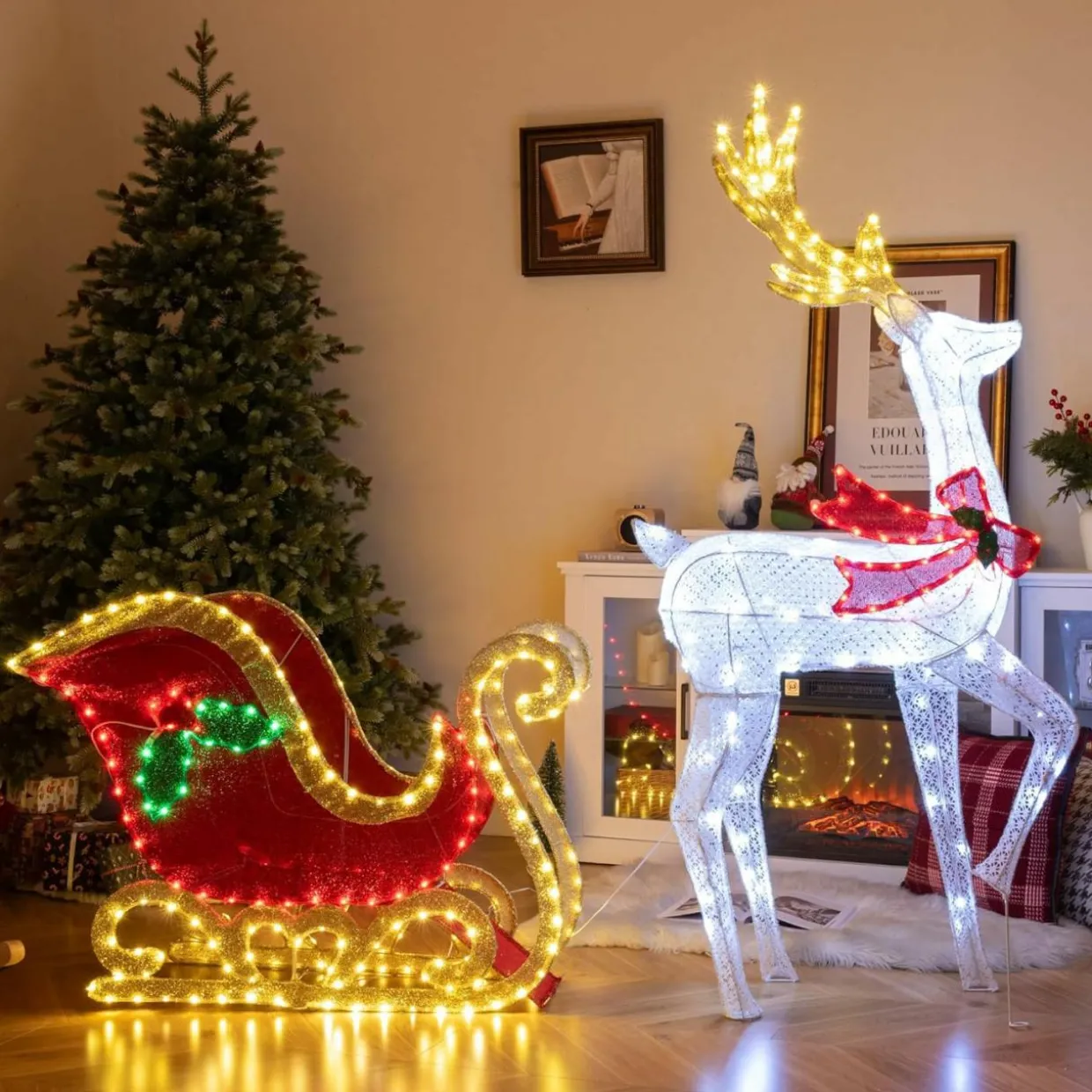 Tangkula 5.4 FT Christmas Lighted Reindeer & Santa