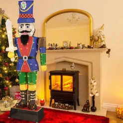 Tangkula 6 FT Christmas Lighted Nutcracker with Sword, 3D Christmas Lighted Soldier with 110 LED Lights