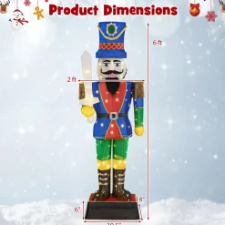 Tangkula 6 FT Christmas Lighted Nutcracker with Sword, 3D Christmas Lighted Soldier with 110 LED Lights