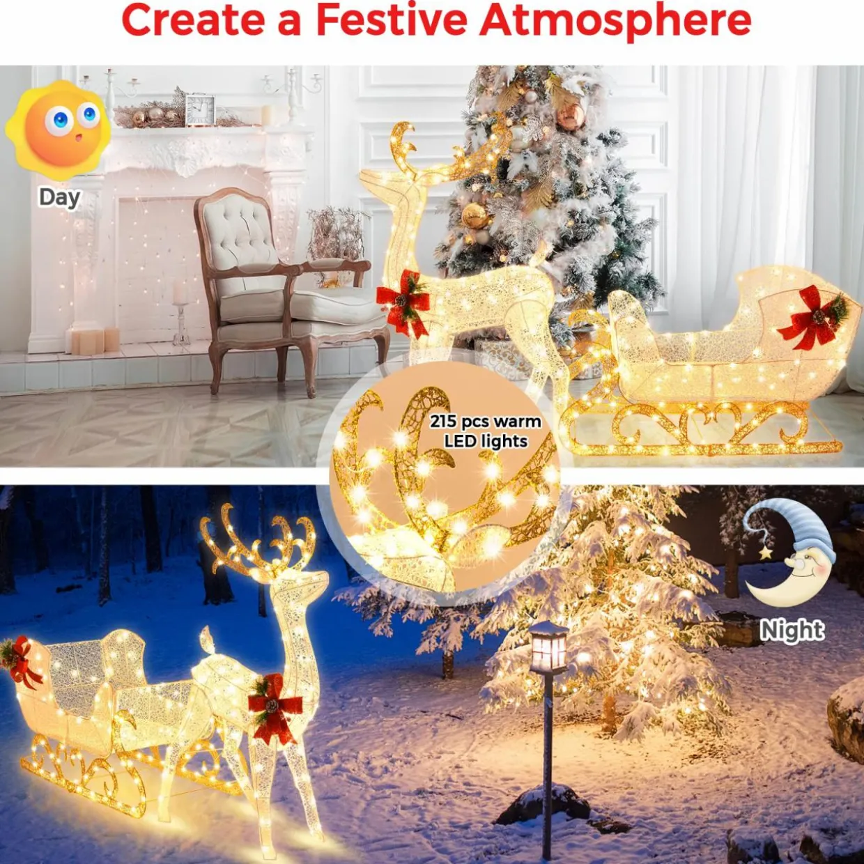 Tangkula 6 FT Christmas Lighted Outdoor Yard Decoration W/ 215 LED Lights & 4 Ground Stakes