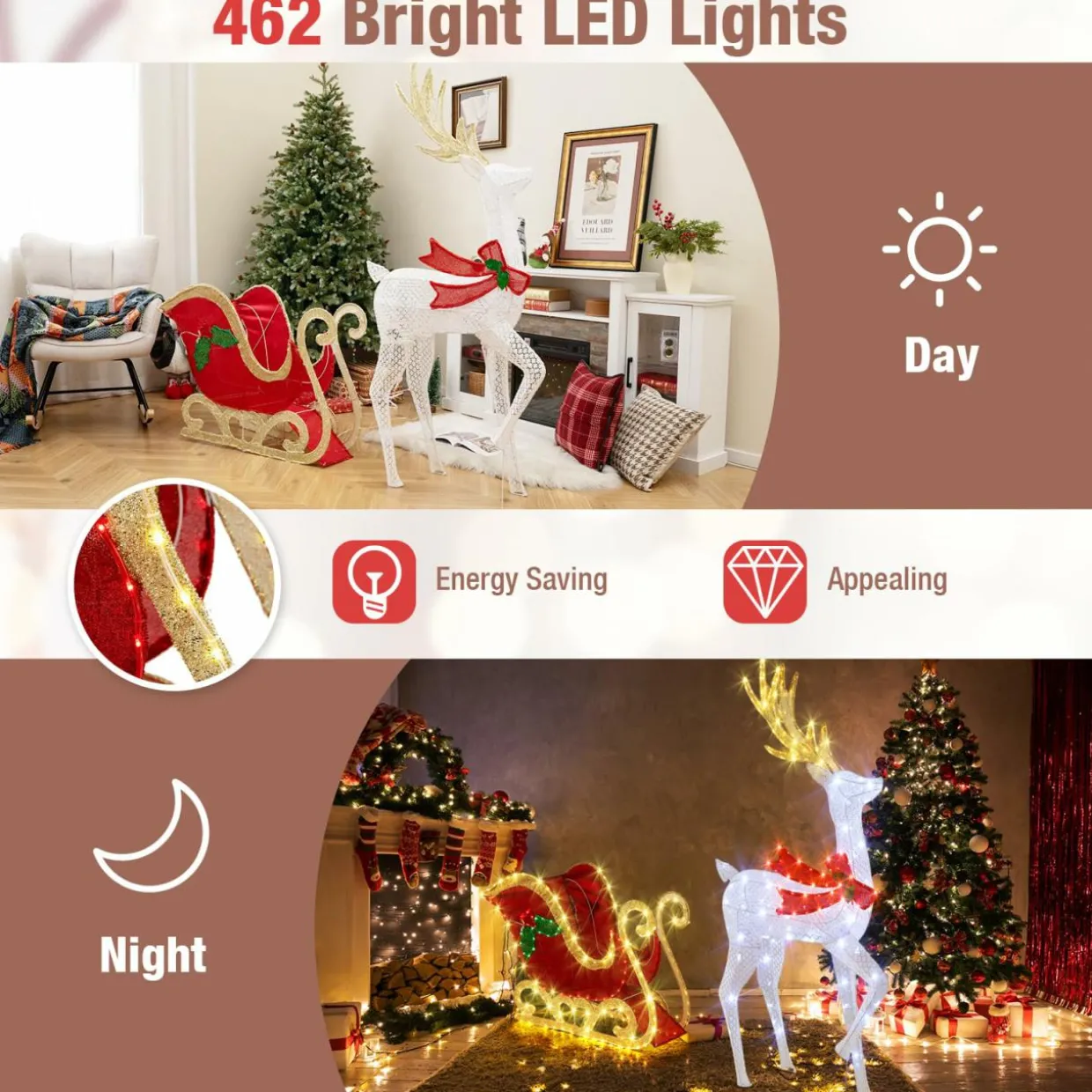 Tangkula 5.4 FT Christmas Lighted Reindeer & Santa