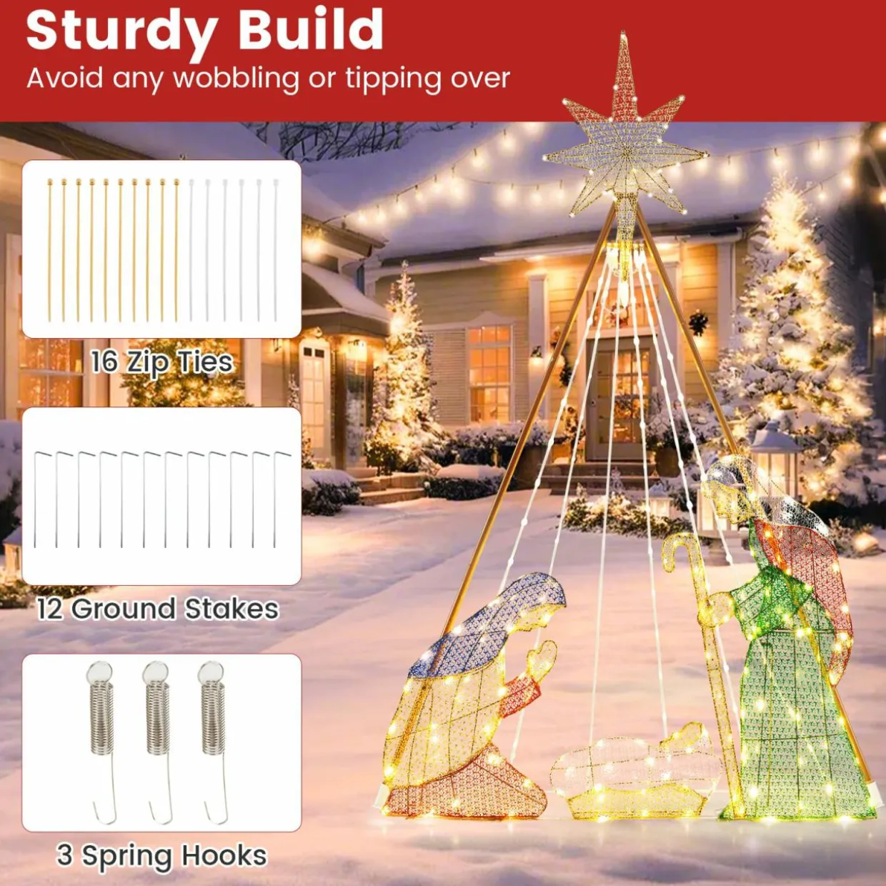 Tangkula 6 FT Christmas Lighted Nativity Scene Set, Indoor/Outdoor Pre-Lit Xmas Scene with 240 Warm White LED Lights