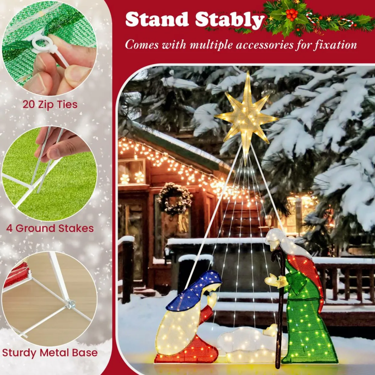 Tangkula 6 FT Christmas Lighted Nativity Scene Set, Pre-Lit Xmas Scene with 240 LED Lights