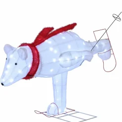 Tangkula 4.5 ft Christmas Skiing Polar Bear, Pre-Lit Xmas Bear Ornament w/ 80 LED Lights