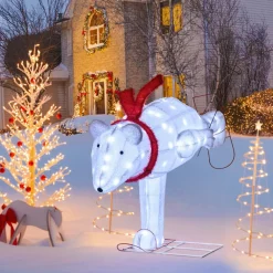 Tangkula 4.5 ft Christmas Skiing Polar Bear, Pre-Lit Xmas Bear Ornament w/ 80 LED Lights