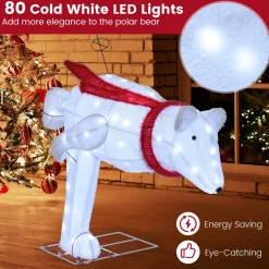 Tangkula 4.5 ft Christmas Skiing Polar Bear, Pre-Lit Xmas Bear Ornament w/ 80 LED Lights