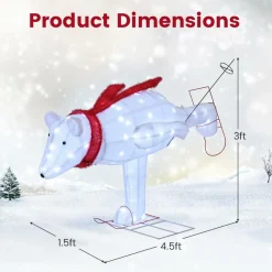 Tangkula 4.5 ft Christmas Skiing Polar Bear, Pre-Lit Xmas Bear Ornament w/ 80 LED Lights