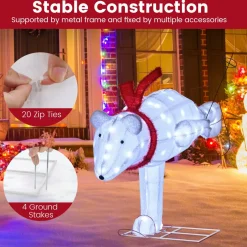 Tangkula 4.5 ft Christmas Skiing Polar Bear, Pre-Lit Xmas Bear Ornament w/ 80 LED Lights