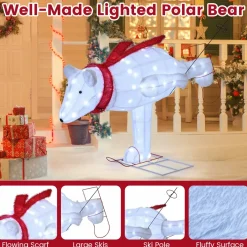 Tangkula 4.5 ft Christmas Skiing Polar Bear, Pre-Lit Xmas Bear Ornament w/ 80 LED Lights