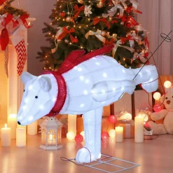 Tangkula 4.5 ft Christmas Skiing Polar Bear, Pre-Lit Xmas Bear Ornament w/ 80 LED Lights