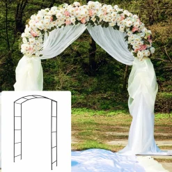 Tangkula 7.5 ft Garden Arbor, Metal Arch with Trellis for Climbing Plants, Wedding Bridal Party, Ceremony