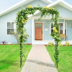 Tangkula 7.5 ft Garden Arbor, Metal Arch with Trellis for Climbing Plants, Wedding Bridal Party, Ceremony