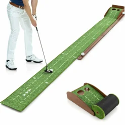 Tangkula 10 FT Golf Putting Green, 2/3-Hole Golf Putting Practice Mat with Auto Ball Return for Indoors & Outdoors